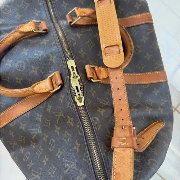 Louis Vuitton Brown Monogram Canvas Travel Duffel with Tan Leather Trim - Picture 6 of 12